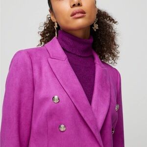 White House Black Market Magenta Ultra Suede Double-Breasted Trophy Blazer 2